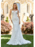 Beaded Ivory Lace Tulle Sheer Back Shimmering Sexy Wedding Dress